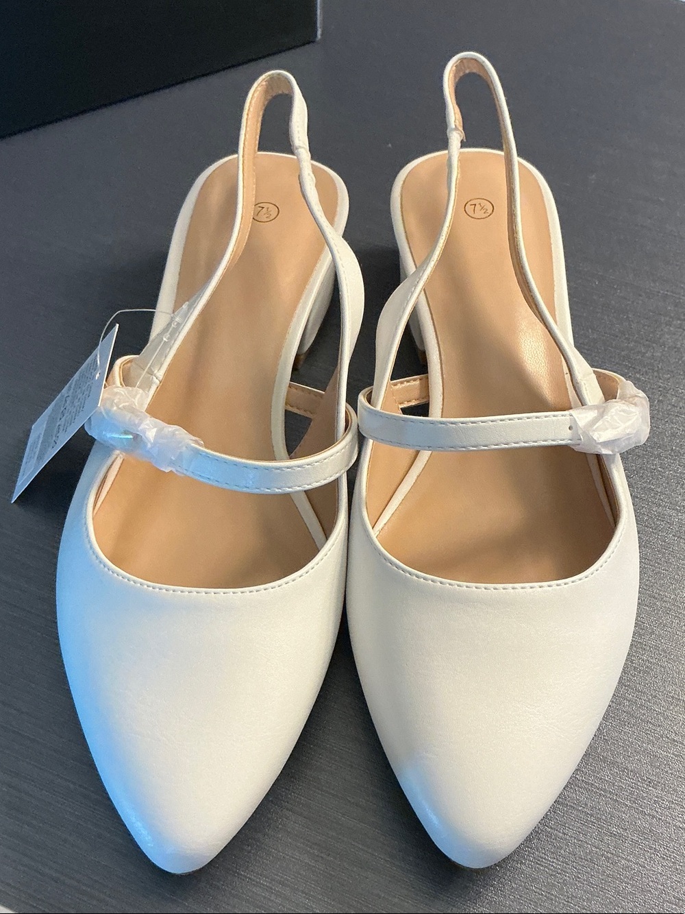 Classic White Slingback Low Block Heel Pumps